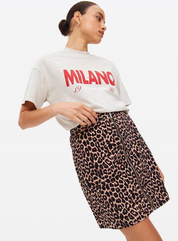 Leopard Print Corduroy A-Line Mini Skirt 10
